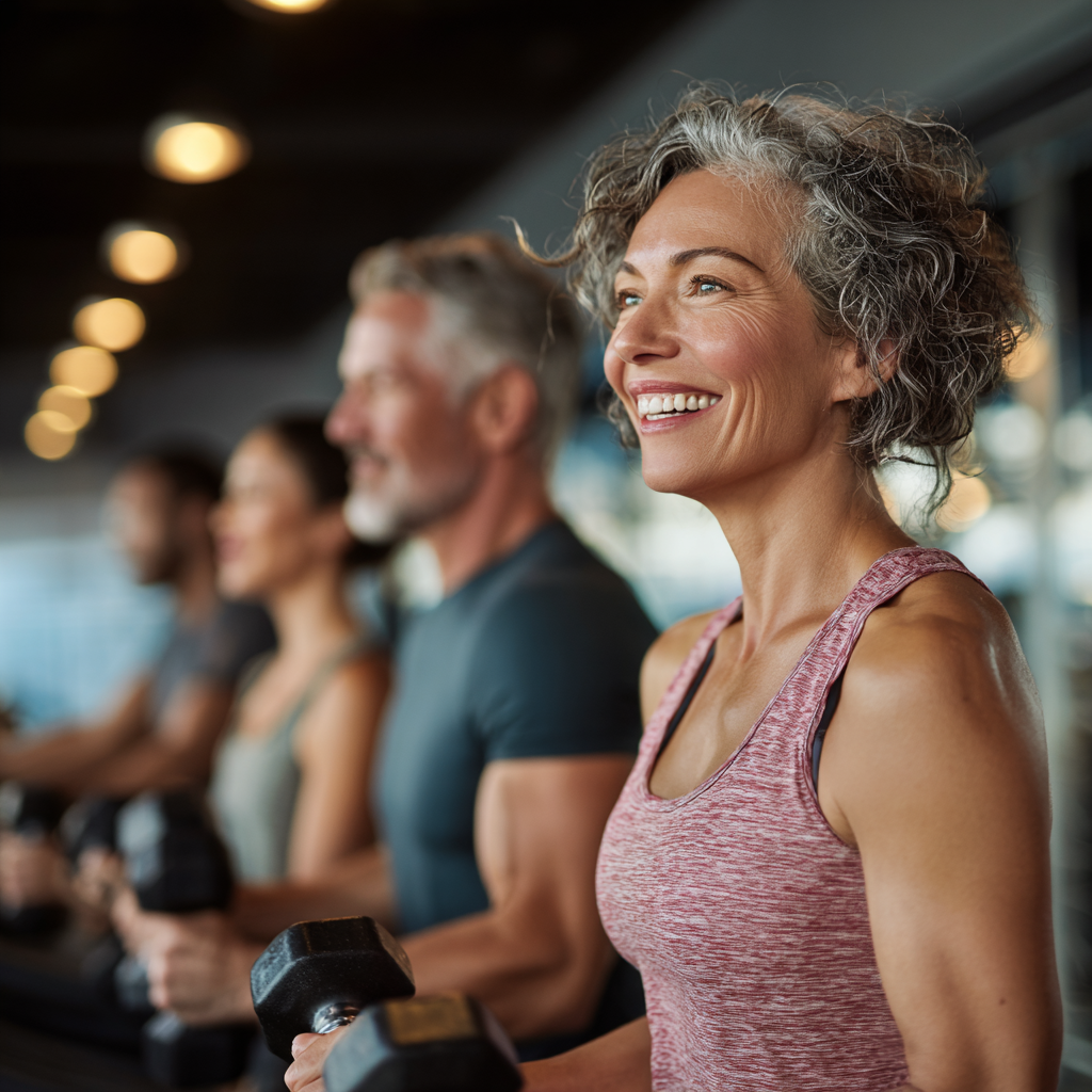 Adults engaging in diverse fitness activities at modern gym