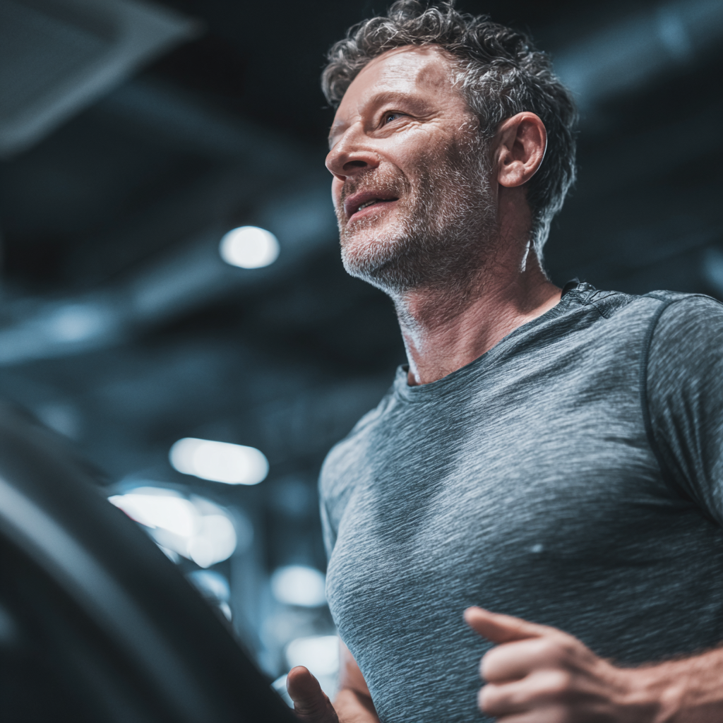 Motivated middle-aged person achieving fitness goals